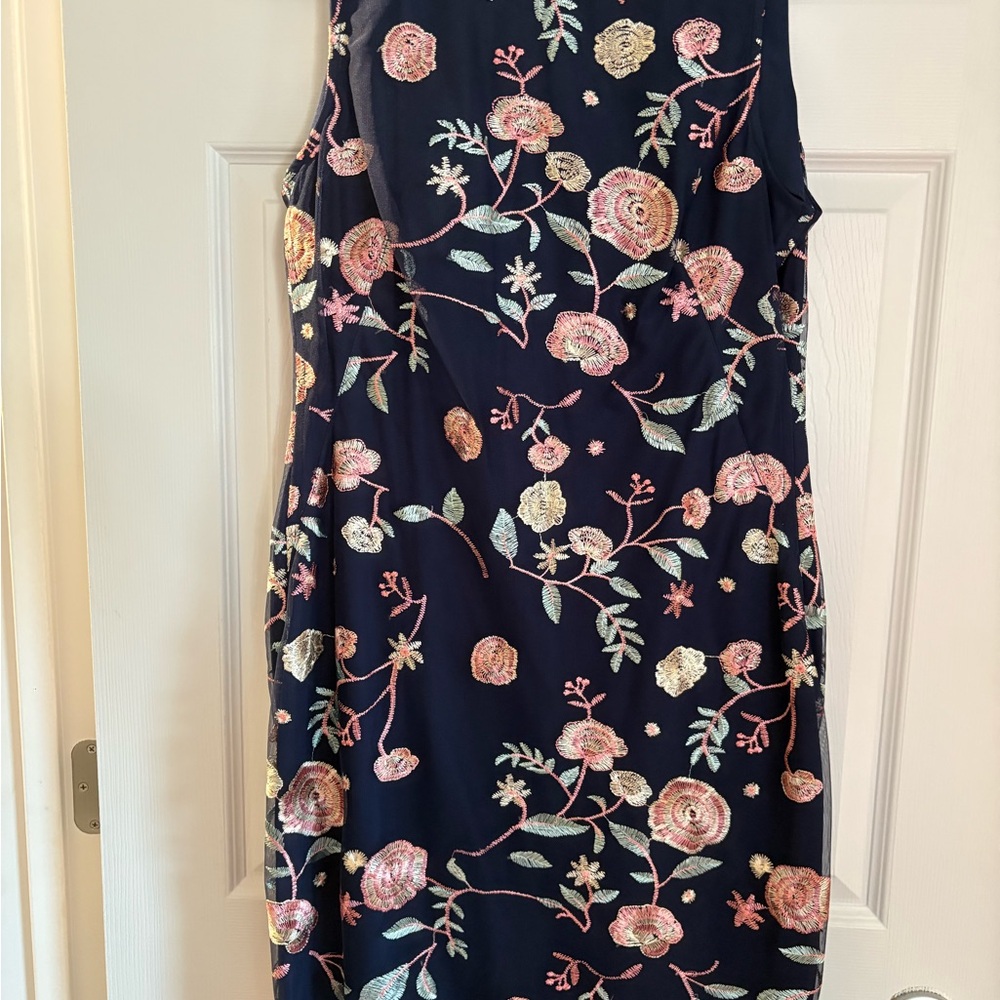Vince Camuto Navy Floral Embroidered Midi Dress